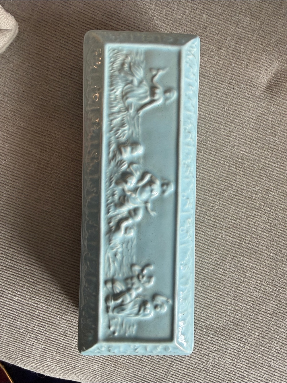 Vintage Pale Blue Ceramic Relief Wall Panel
